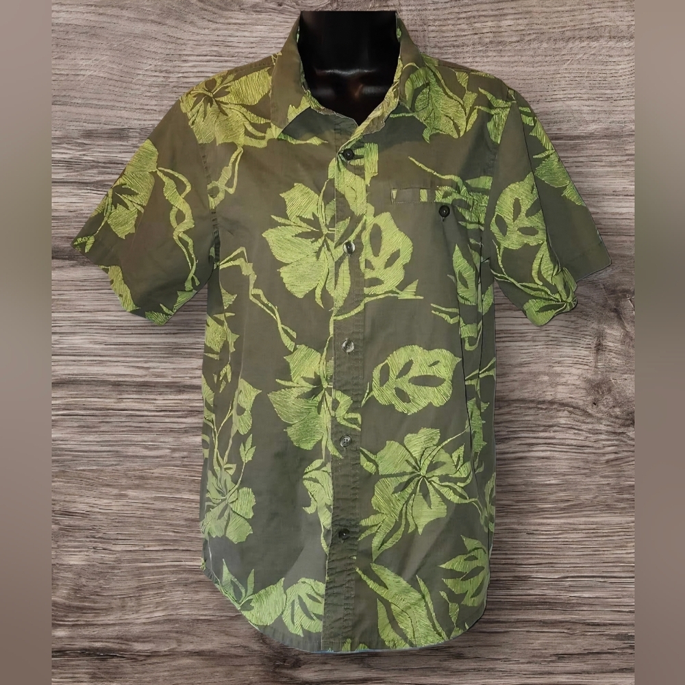 Old Navy Big Boys Green Floral Hawaiian Style Button Down Shirt Sz XL Excellent!